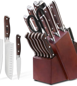 15 Pieces Chef Knife Set with Block for Kitchen