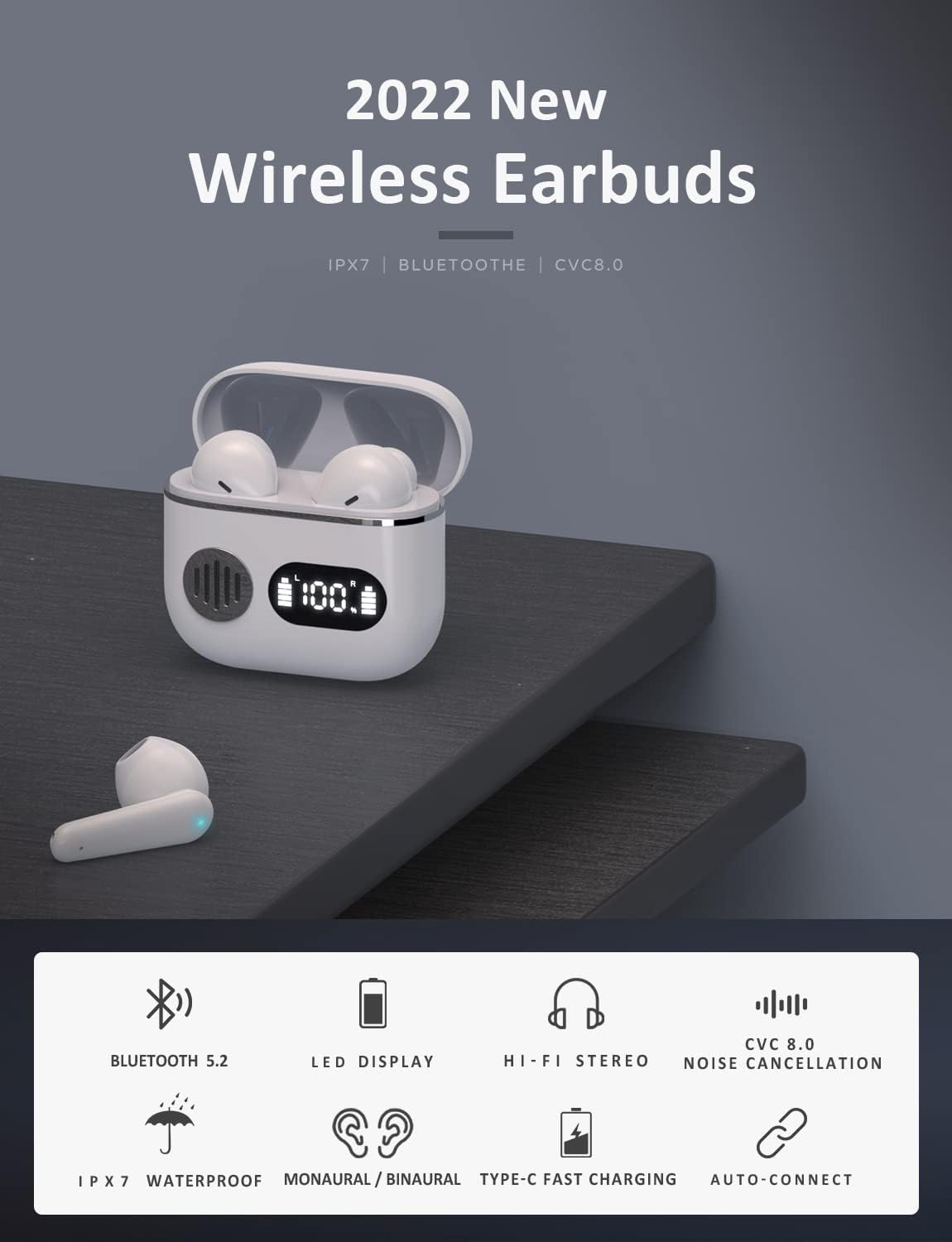 Wireless Earbuds Bluetooth 5.2 Ear Buds True Wireless Headphones