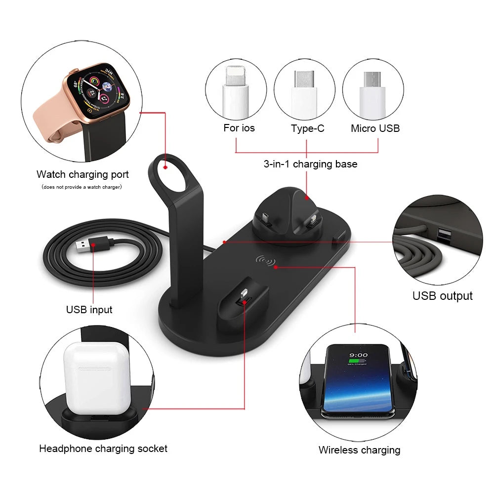 6 in 1 Multifunction Charge Station For Airpods Apple iWatch Huawei