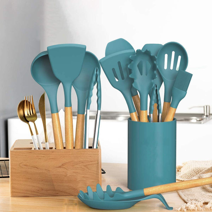 24 pcs Non-Stick Silicone Cooking Kitchen Utensils Spatula Set with Holder