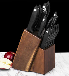 Knife Set 15-Piece Kitchen Knife Set with Sharpener Wooden Block