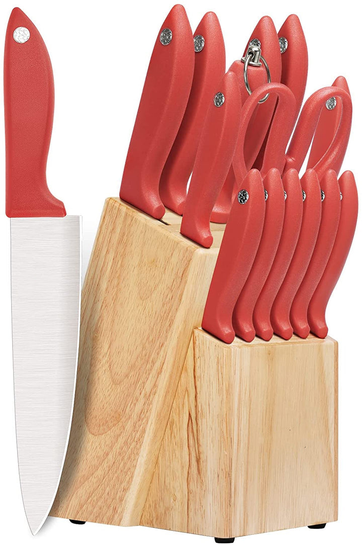 Knife Set 15-Piece Kitchen Knife Set with Sharpener Wooden Block