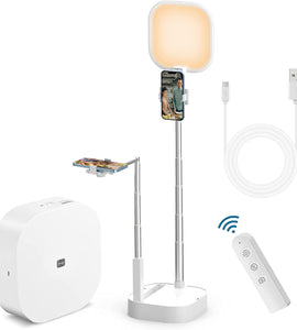 Selfie Phone Stand Holder for Filming w/ 3 Colors Light Modes 15 Level Brightness Compatible iPhone Android