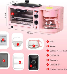 3 in 1 Breakfast Maker Station, Toaster, Oven with 30-Min Timer