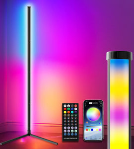 LED Corner Floor Lamp for Living Room, Adjustable RGB Color Changing Lamp with Remote and App Control