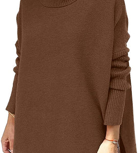 Women's Long Turtleneck Sweater with Asymmetrical Hem