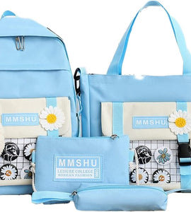 Kawaii School Backpack Sets Canvas Bookbag with Teddy Bear Pendant