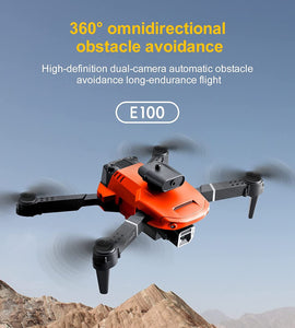 Foldable Quadcopter 4-Sided Obstacle Avoidance Drone Mobile Phone Remote Control Dual Camera Beauty Function E100 Aircraft Toy (Orange)