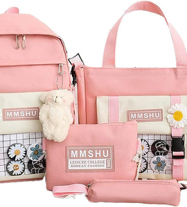 Kawaii School Backpack Sets Canvas Bookbag with Teddy Bear Pendant