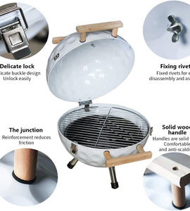 Golf-Shape BBQ Charcoal Grill with Wooden Handle and Stand for Camping