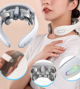 Neck Massager with Heat, Pain Relief, Intelligent Neck Massager, 4 Massage Heads Portable Deep Tissue Trigger Point Massager