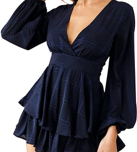Women's Jumpsuit Floral Print V Neck Baggy Sleeve Waist Tie Double Layer