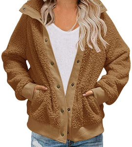 MEROKEETY Womens Winter Long Sleeve Button Sherpa Jacket
