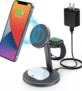 3-in-1 Magnetic Wireless Charger Stand, 18W Aluminum Alloy MagSafe Charging Station for iPhone 14 Pro/14 Pro Max /14/13/12 Series
