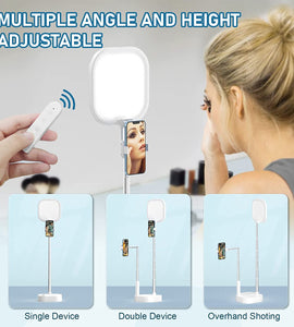 Selfie Phone Stand Holder for Filming w/ 3 Colors Light Modes 15 Level Brightness Compatible iPhone Android