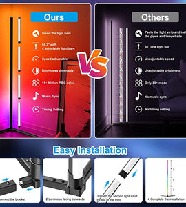 LED Corner Floor Lamp for Living Room, Adjustable RGB Color Changing Lamp with Remote and App Control