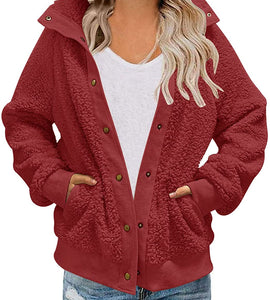 MEROKEETY Womens Winter Long Sleeve Button Sherpa Jacket