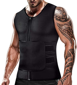 Mens Sweat Sauna Vest for Waist Trainer Zipper Neoprene Tank Top, Workout Zipper Suit
