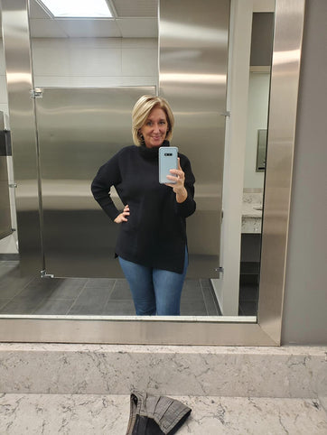 Women's Long Turtleneck Sweater with Asymmetrical Hem