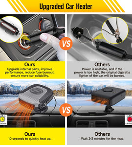 Car Heater That Plugs Cigarette Lighter 2 in 1 Fast Heating Defrost Defogger Hand-Held Adjustable 360 Degree