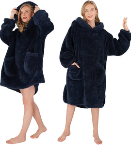 Hoodie Sherpa Wearable Blanket Sweatshirt with Deep Pockets and Sleeves