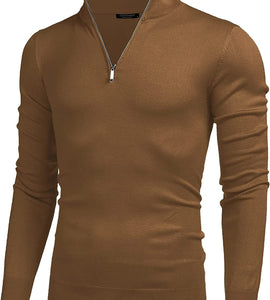 Men's Quarter Zip Up Sweaters, Slim Fit Lightweight Mock Neck Pullover Casual Polo Sweater