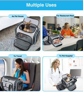 Large Soft Sided Pet Travel TSA Carrier  with Removable Fleece Pad and Pockets for Cats Dogs