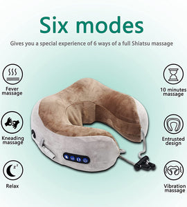U-Shaped Memory Foam Neck Pillow & Electric Massager for Muscle, Shoulder, Cervical Pain Stress Relief