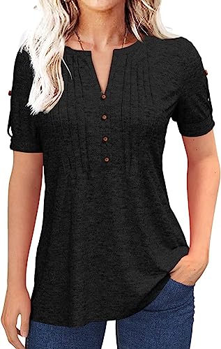 Women's Zipper Summer Pleated Button Short Sleeve T-Shirt