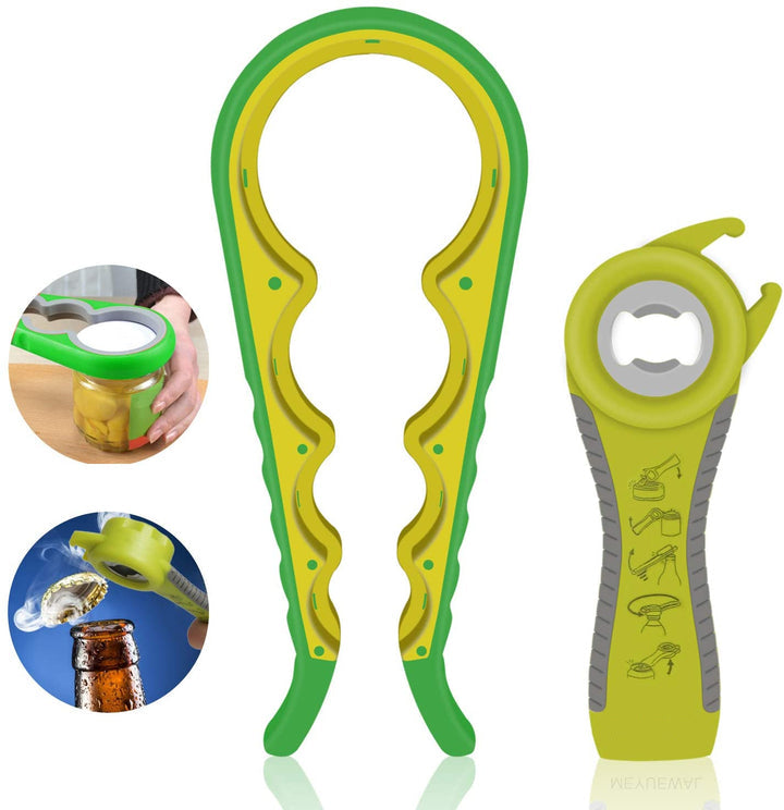 Jar Opener, 5 in 1 Multi Function Bottle Opener Kit with Silicone Handle