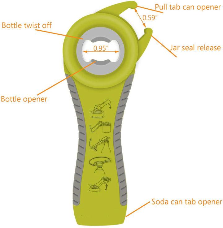 Jar Opener, 5 in 1 Multi Function Bottle Opener Kit with Silicone Handle