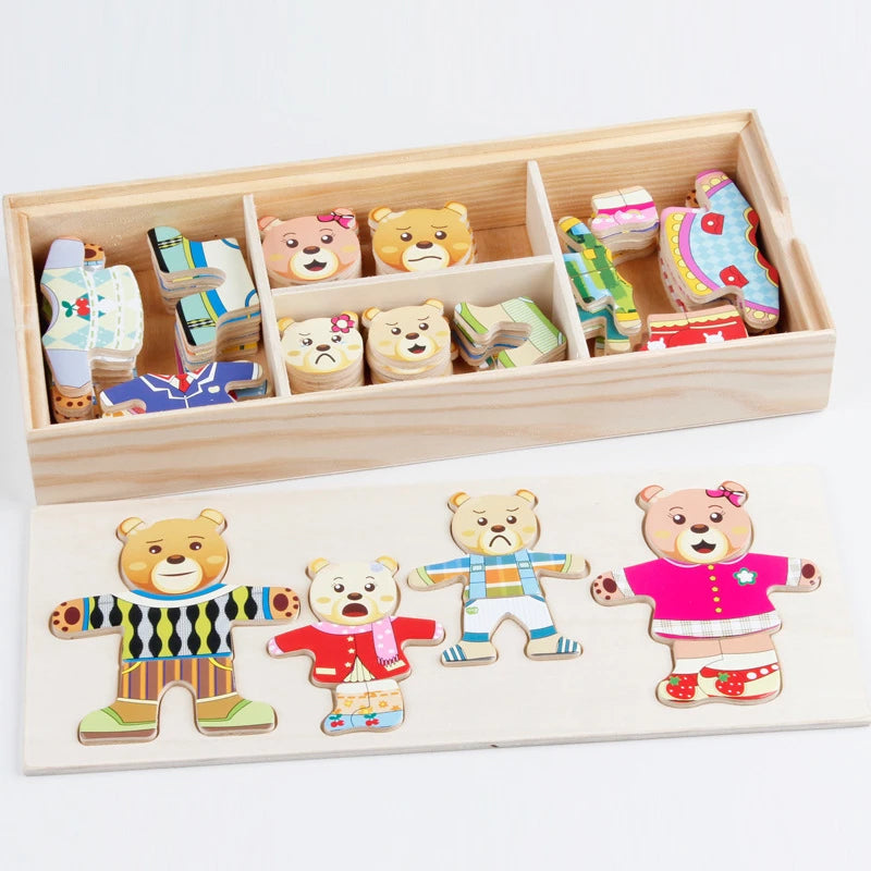 Little Bear Change Clothes Children's Early Education Wooden Jigsaw Puzzle