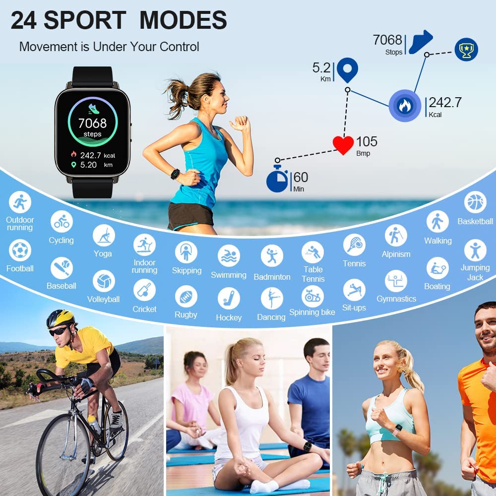 1.69'' HD Touch Screen Fitness Tracker Smartwatch for Android & iOS