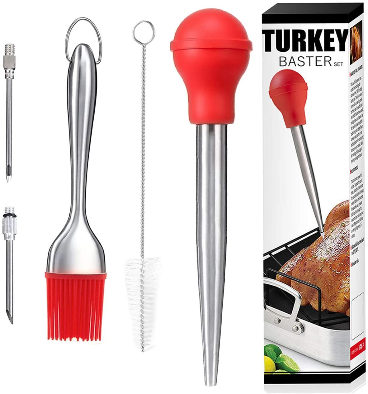 Red Durable Silicone and Stainless Steel Turkey Baster Set