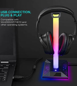 Headset Stand with 3.5mm AUX and 2 USB Ports, Headphone Holder PC Gaming